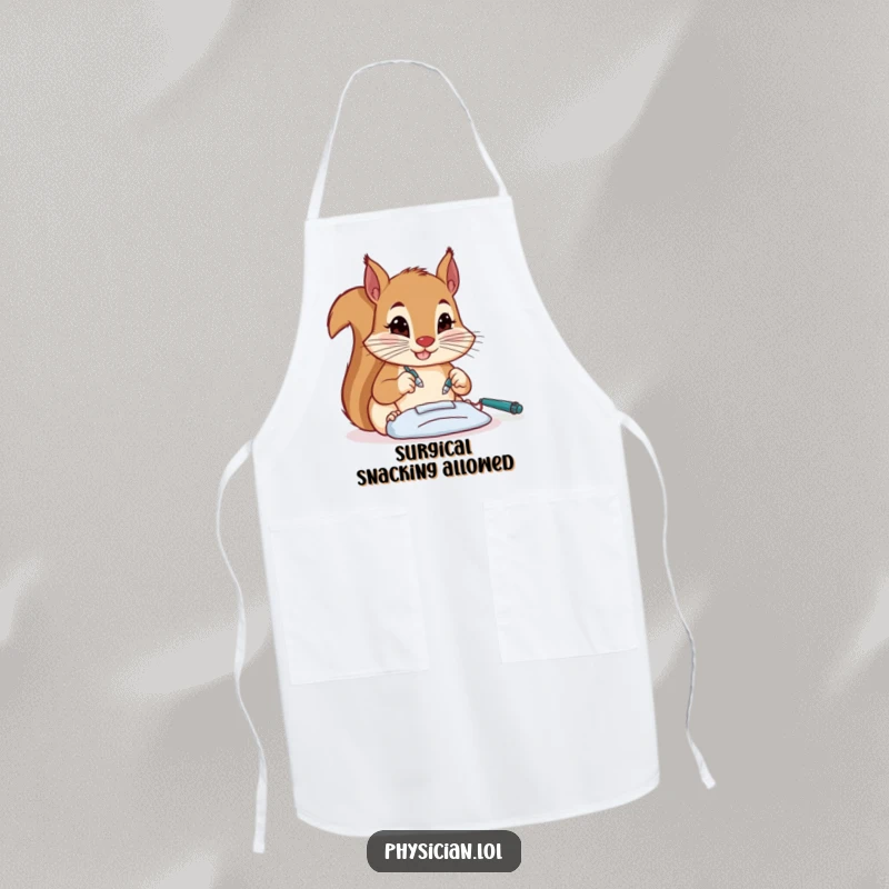 Funny squirrel surgeon apron, ready for a precise culinary operation, perfect for kitchen duty with a humorous twist.