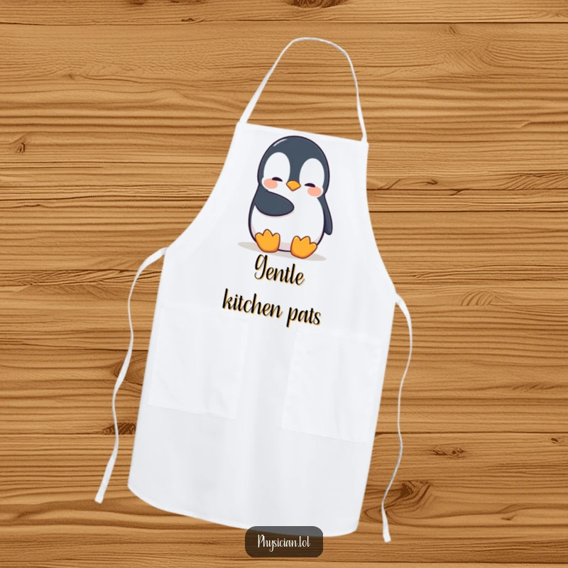 Funny Penguin Apron showing a shy penguin giving a comforting pat, perfect for cooks who love a touch of gentle humor.
