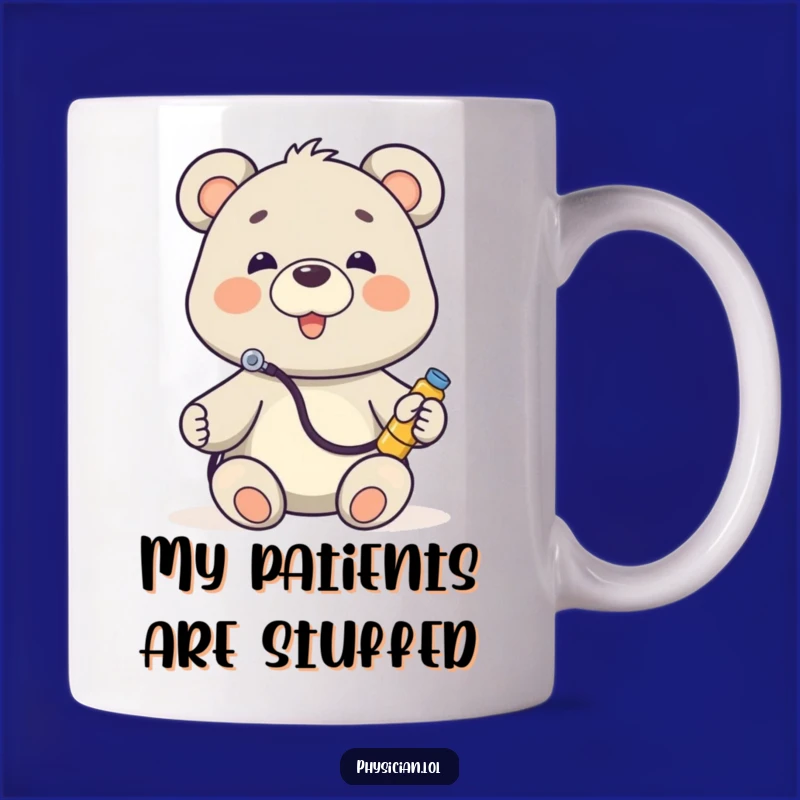 Funny Doctor Bear Mug: Cute stethoscope listening toy, perfect funny gift for vets & teddy lovers.