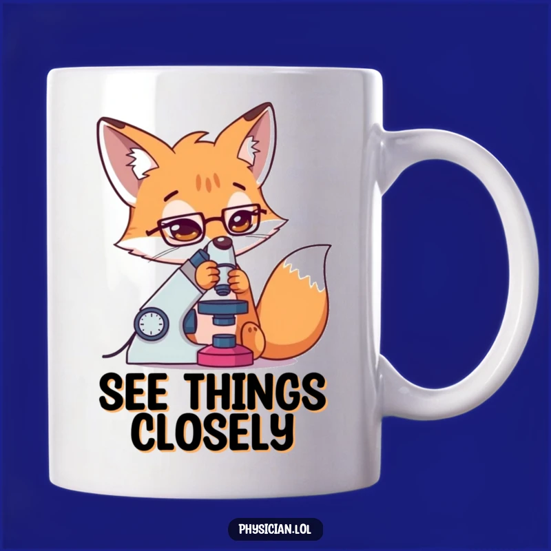 Funny Fox Scientist Mug: Determined Explorer with Microscope, Perfect Funny Gift