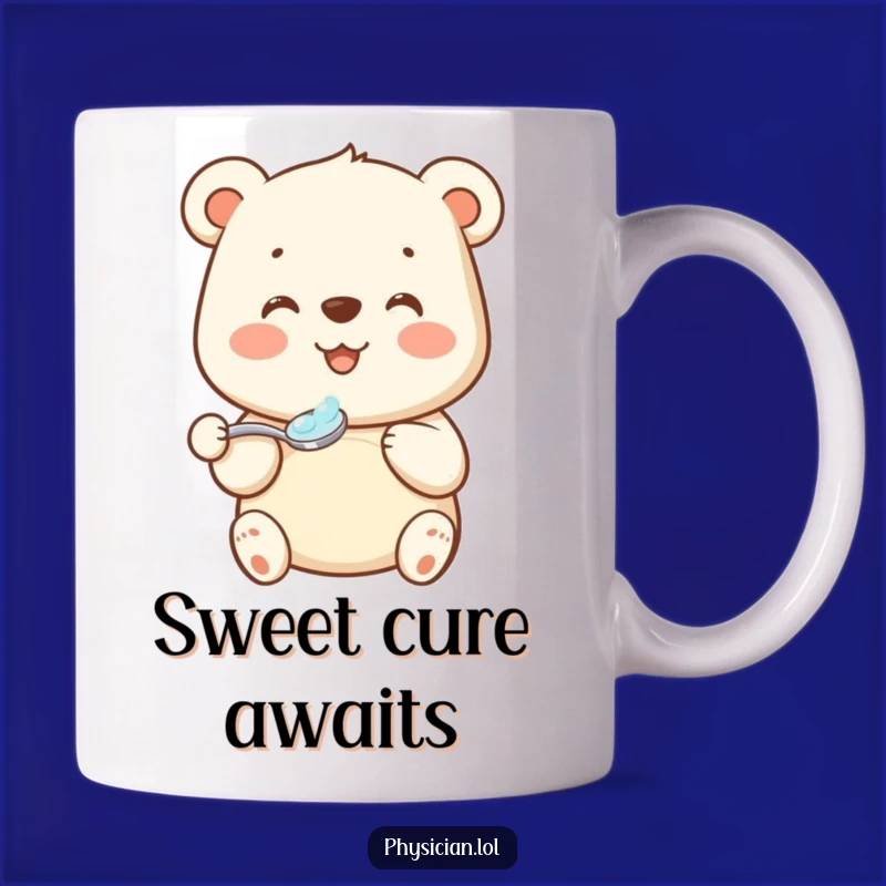 Funny Bear Medicine Mug: Beaming Bear's Graceful Spoonful Happy Funny Gift