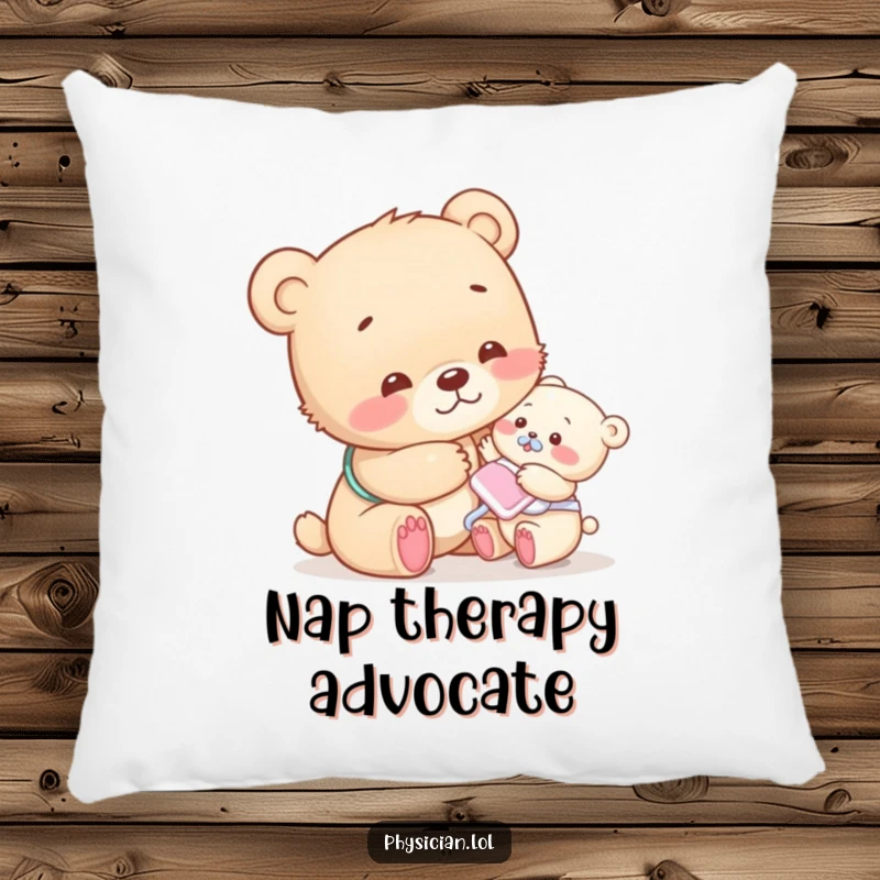 Funny bear cub pillow with a compassionate cub giving a gentle pat, providing soft, humorous comfort.