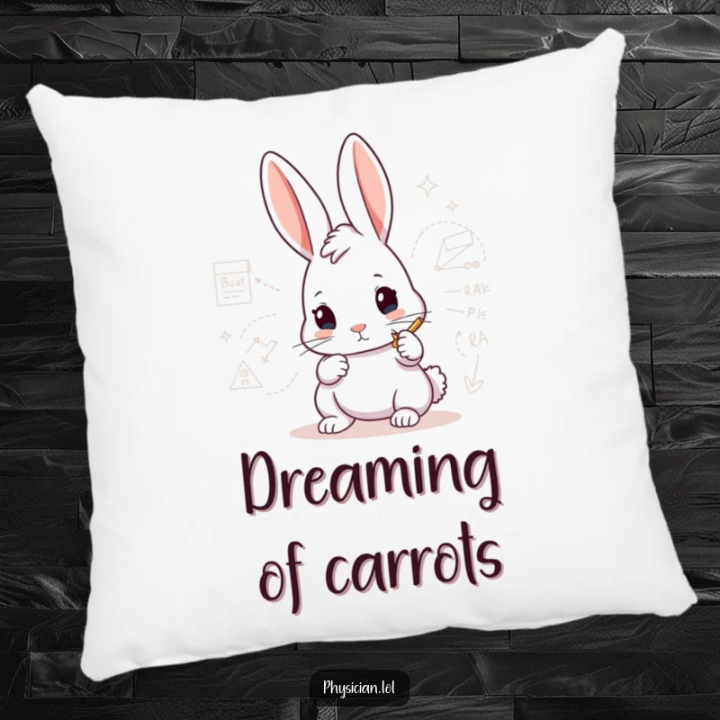 Funny Rabbit Architect Pillow featuring a determined rabbit drawing a complex diagram, offering comfort and detailed humor.