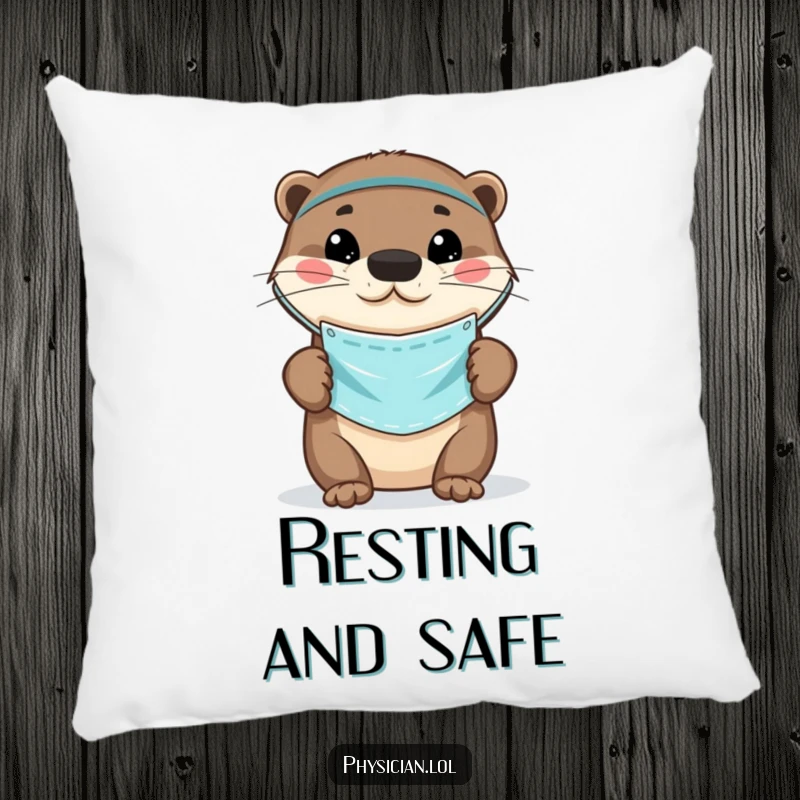 Funny Otter Doctor Pillow featuring a playful otter wearing a small medical mask, offering comfort and adorable, responsible humor.
