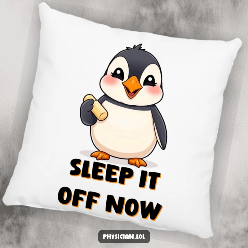Funny Puffin Pillow: A giggling puffin happily offers a tiny pill, adding a dose of lighthearted humor to any seating area.