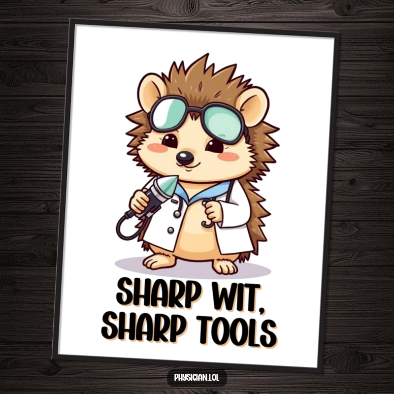 Funny hedgehog doctor digital art print of a cute hedgehog medic, ready to charm and amuse, perfect for digital display or printing, a funny gift.
