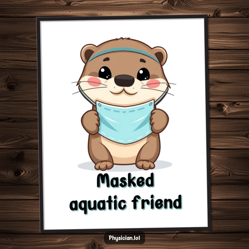 Funny Otter Doctor Digital Art Print of a playful otter wearing a small medical mask, ready to be printed and framed.