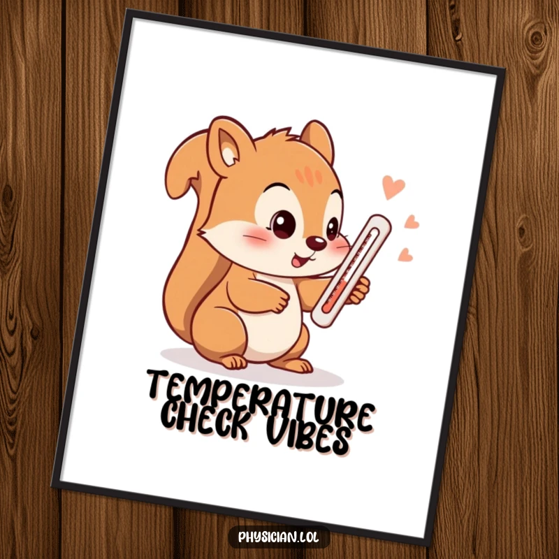 Funny squirrel digital art print, a playful squirrel uses a thermometer, offering instant humorous wall decor.