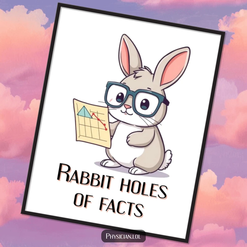 Funny rabbit chart digital art print of a curious bunny in glasses studying a chart, instant intellectual and humorous decor.