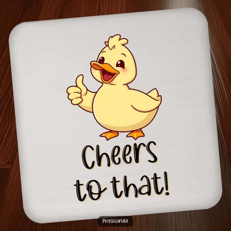 Funny set of drink coasters featuring a delighted duck giving a thumbs up and a smile, adding humorous positivity to surfaces.