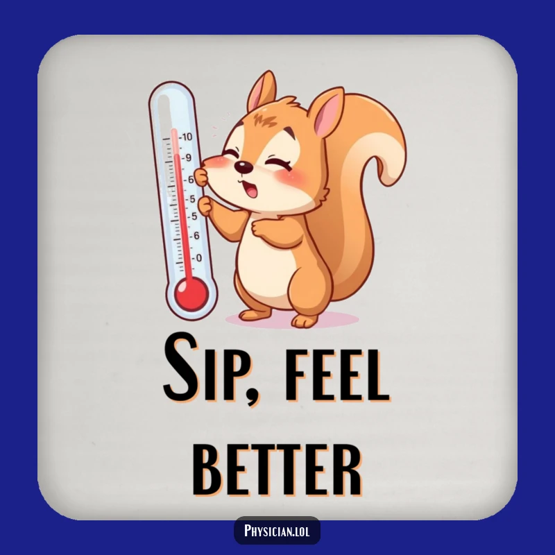 Funny Squirrel Fever Coaster Set: Thermometer Mishap, Unique Gift