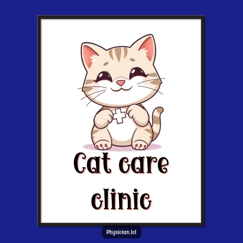 Funny Cat First Aid Poster: Smiling Kitty Care Art