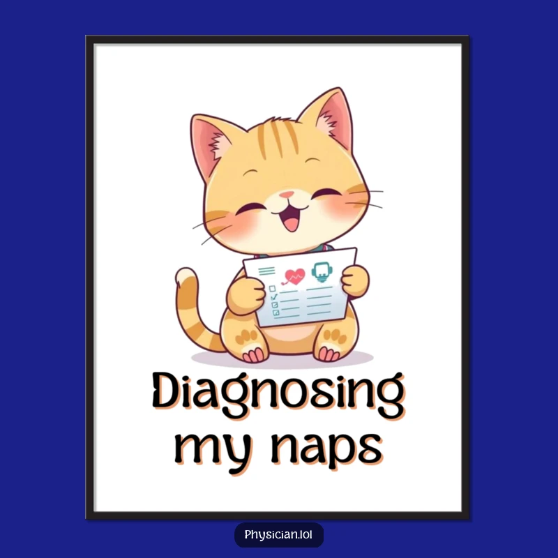Funny Cat Doctor Poster: Focused Feline Reads Chart, Medical Wall Art Gift