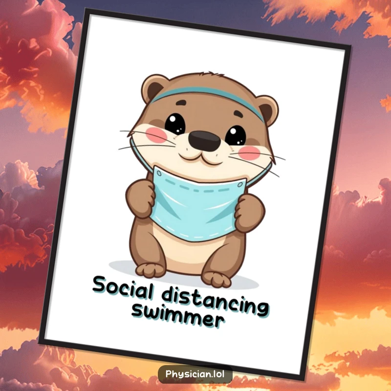 Funny Otter Doctor Poster depicting a playful otter wearing a small medical mask, conveying safety and otter-themed humor.