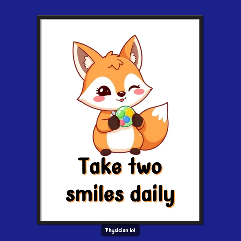 Funny Fox Doctor Poster: Cheerful Fox Prescribing Pills, Quirky Health Art, Funny Gift