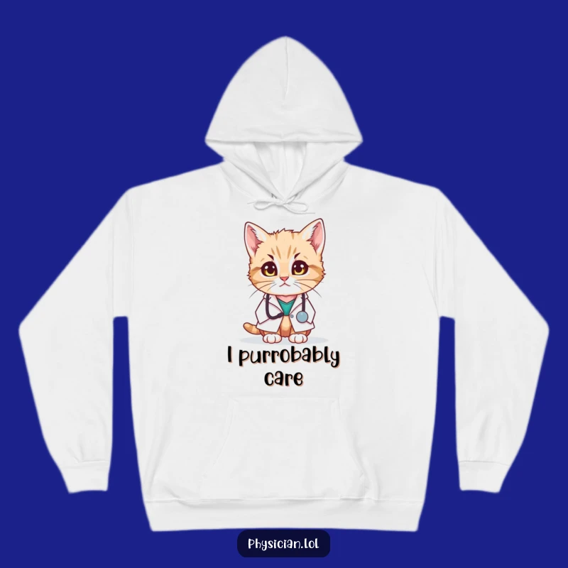 Cozy Funny Kitten Doctor Hoodie: Warm Comfort with Concerned Cuteness