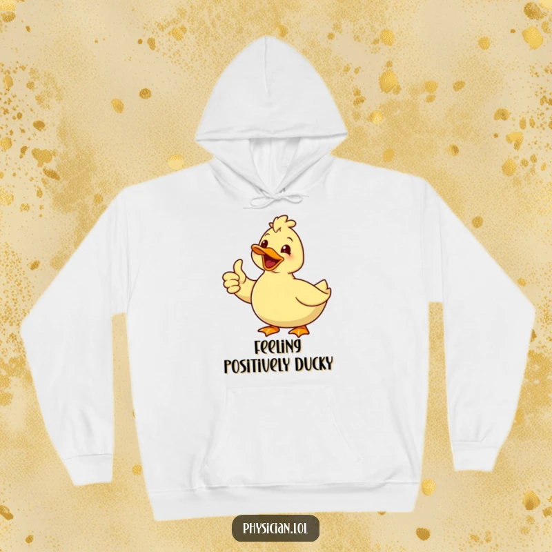 Funny hoodie with a delighted duck giving a thumbs up and a smile, offering warmth and humorous positivity.
