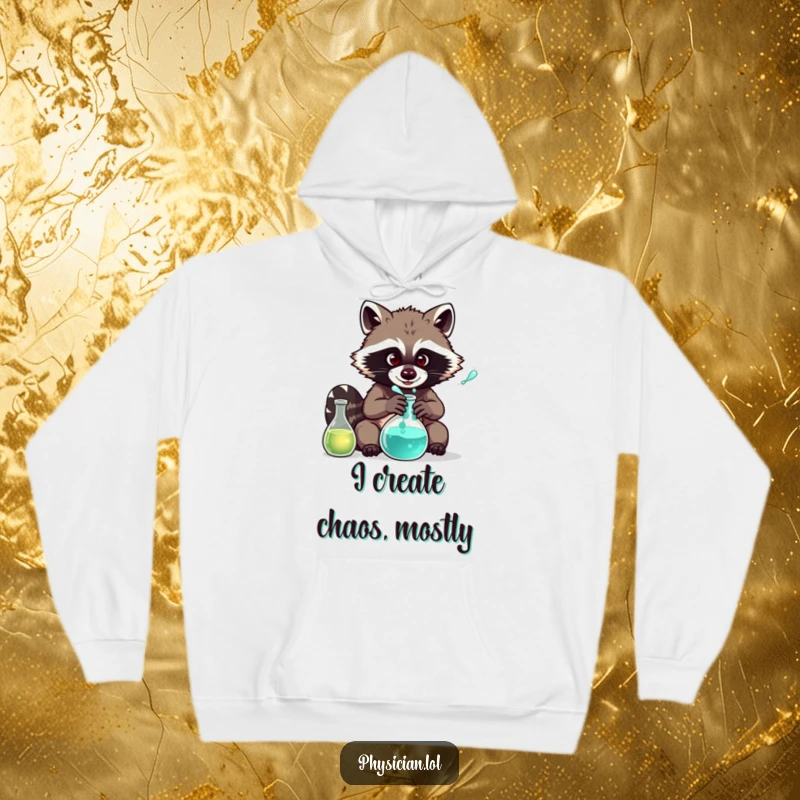 Funny Raccoon Mad Scientist Hoodie: Comical raccoon crafting a bubbling concoction, a warm and humorous apparel choice for science fans.