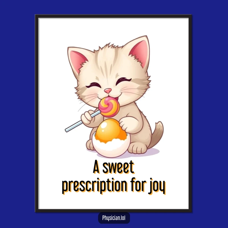 Free Printable Funny Wall Art: Happy Kitten Doctor, Lollipop Egg, Downloadable Art