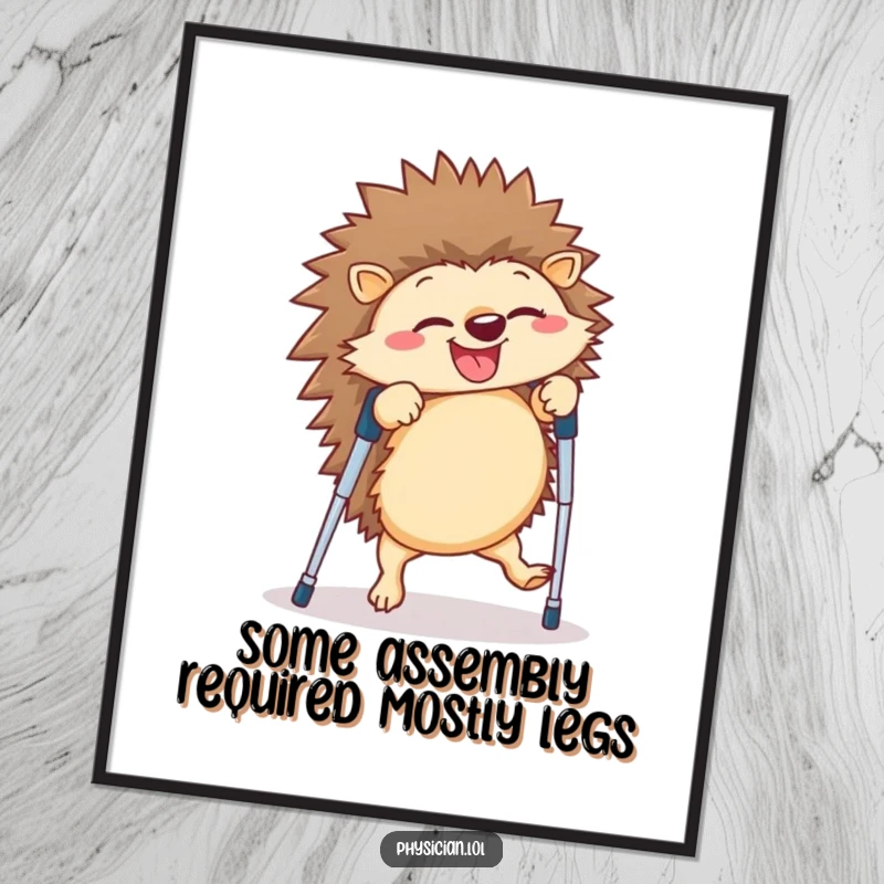 Funny Free Printable Wall Art: A joyful hedgehog executing a comical cartwheel on crutches, whimsical and amusing downloadable decor.