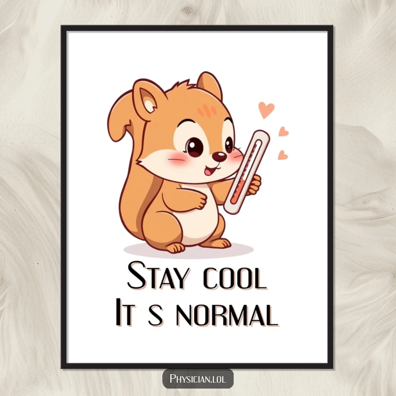 Funny Free Printable Wall Art: A playful squirrel holding a thermometer, bringing quirky humor to any room.