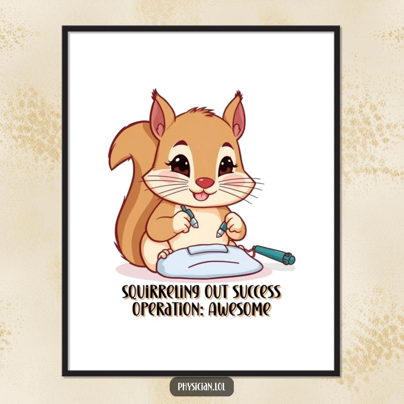 Funny Free Printable Wall Art: A determined squirrel surgeon performing a tiny surgery, a unique downloadable art piece.
