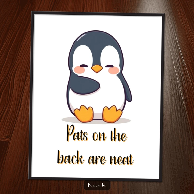 Funny Free Printable Wall Art: Shy penguin offering a gentle, comforting pat, a sweet and humorous illustration.