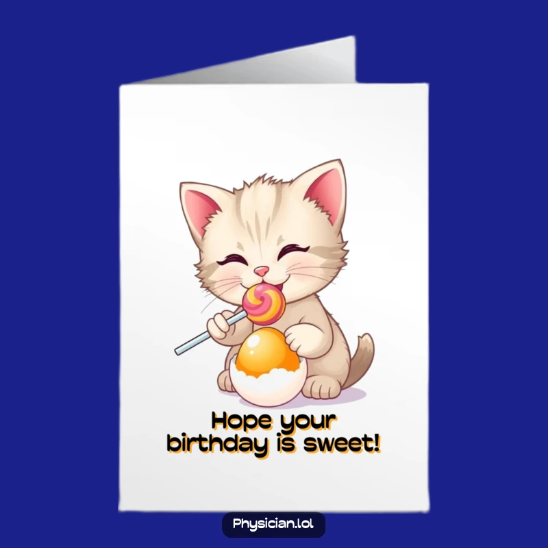 Free Printable Funny Birthday Card: Kitten Doctor, Lollipop Egg, Downloadable Gift
