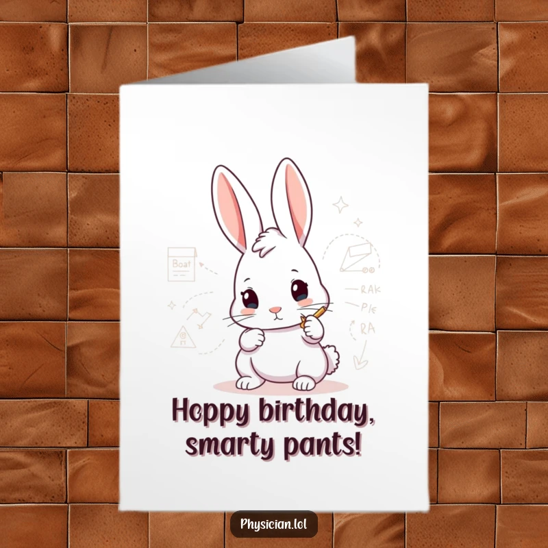 Funny Free Printable Birthday Card: A determined rabbit drawing a complex diagram, perfect for wishing a happy birthday to a planner.