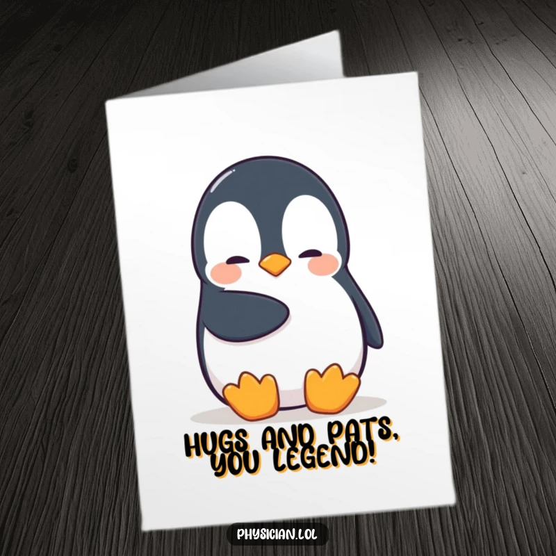 Funny Free Printable Birthday Card: Shy penguin giving a hesitant, comforting pat, perfect for a giggle.