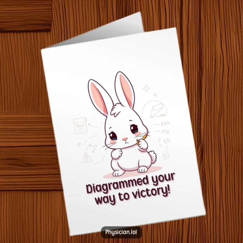 Funny Free Printable Congratulations Card: A determined rabbit drawing a complex diagram, celebrating a successfully planned achievement.
