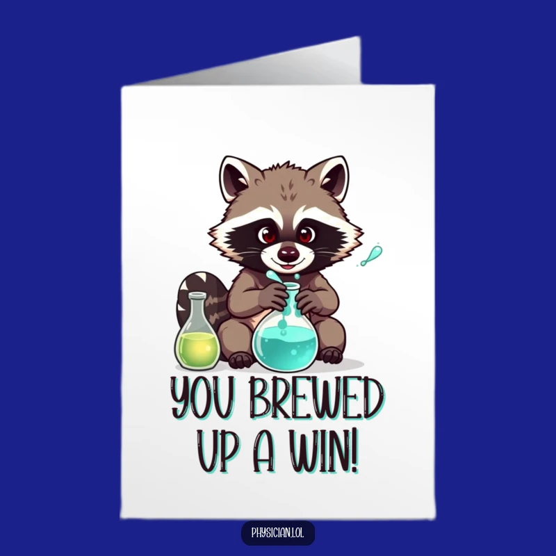Free Printable Raccoon Congratulations Card: Funny Mad Scientist Success Downloadable, Print at Home
