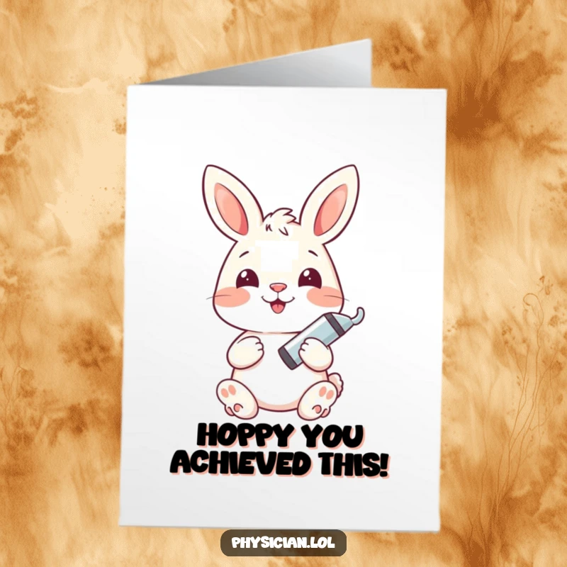 Funny Free Printable Congratulations Card: a happy bunny offers a tiny syringe with a smile, signifying recovery.