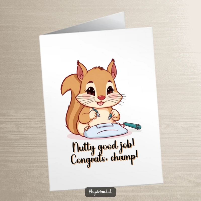 Funny Free Printable Congratulations Card: A determined squirrel surgeon performing a tiny, successful surgery.