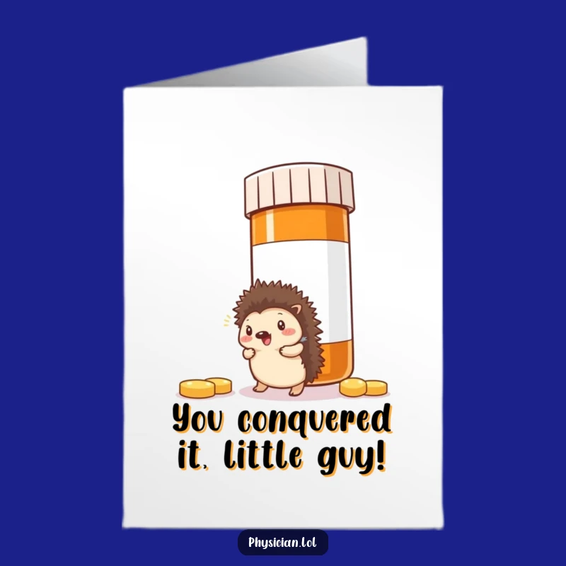 Free Printable Hedgehog Congrats Card: Funny Pill Bottle Humor Downloadable Gift, Print at Home