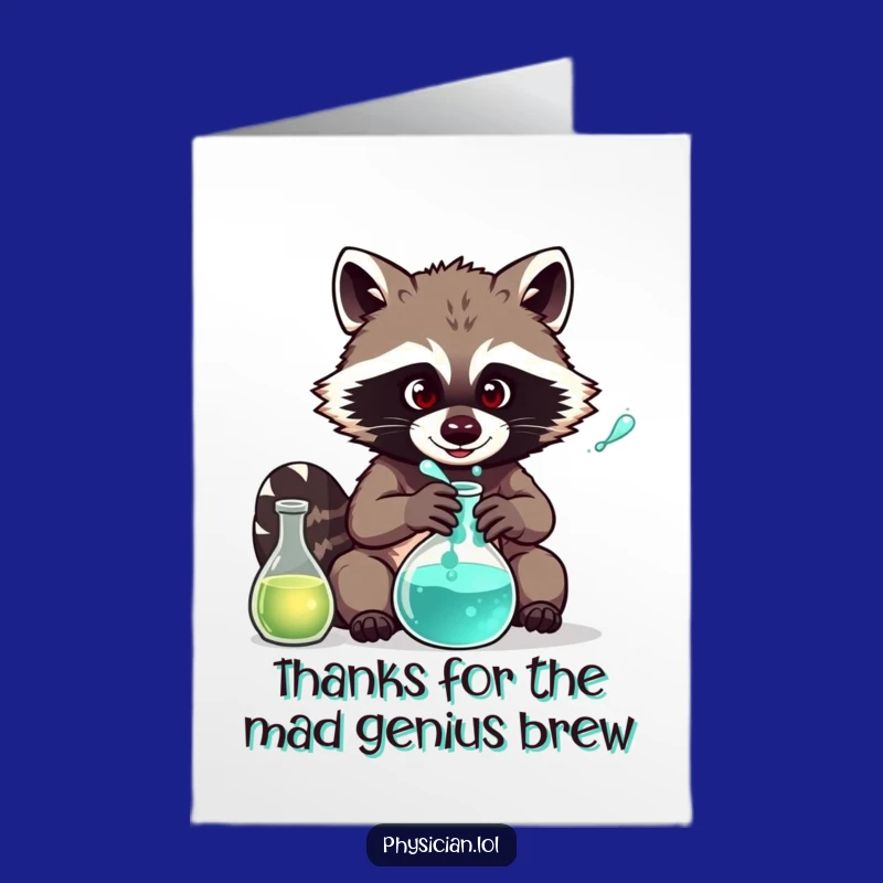 Free Printable Raccoon Thank You Card: Funny Mad Scientist Appreciation Downloadable, Print at Home