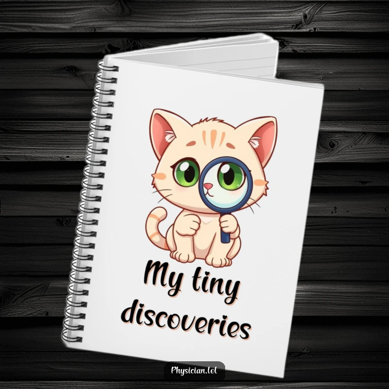 Funny Detective Cat Notebook featuring a curious cat with wide eyes holding a magnifying glass, ready for notes and secrets.
