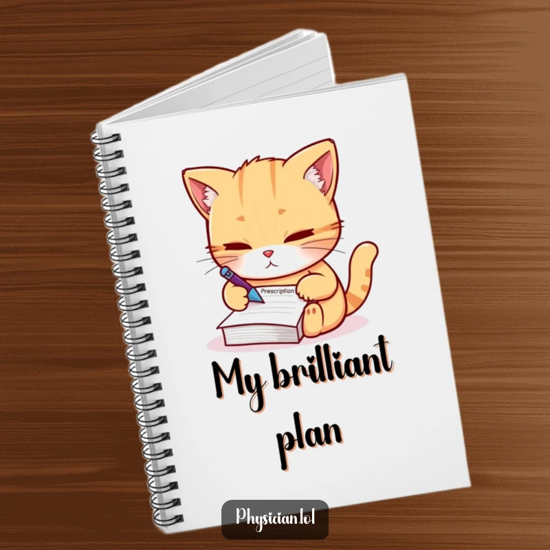 Funny Notebook: A journal with a determined cat writing a prescription, perfect for jotting down notes with a humorous, authoritative flair.