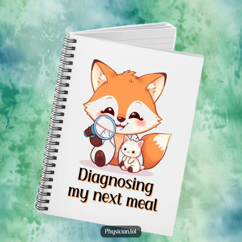 Funny Notebook: A journal with a happy fox doctor examining a tiny patient, perfect for jotting down notes with a humorous, curious flair.
