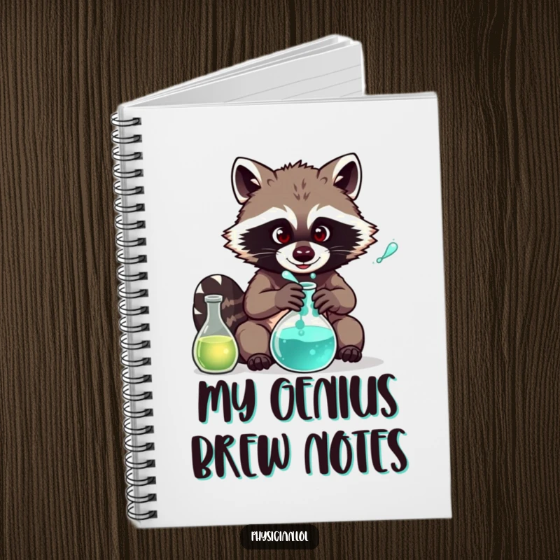 Funny Raccoon Chemist Notebook: Cover features a mischievous raccoon brewing a potion, ideal for jotting notes with a humorous twist.