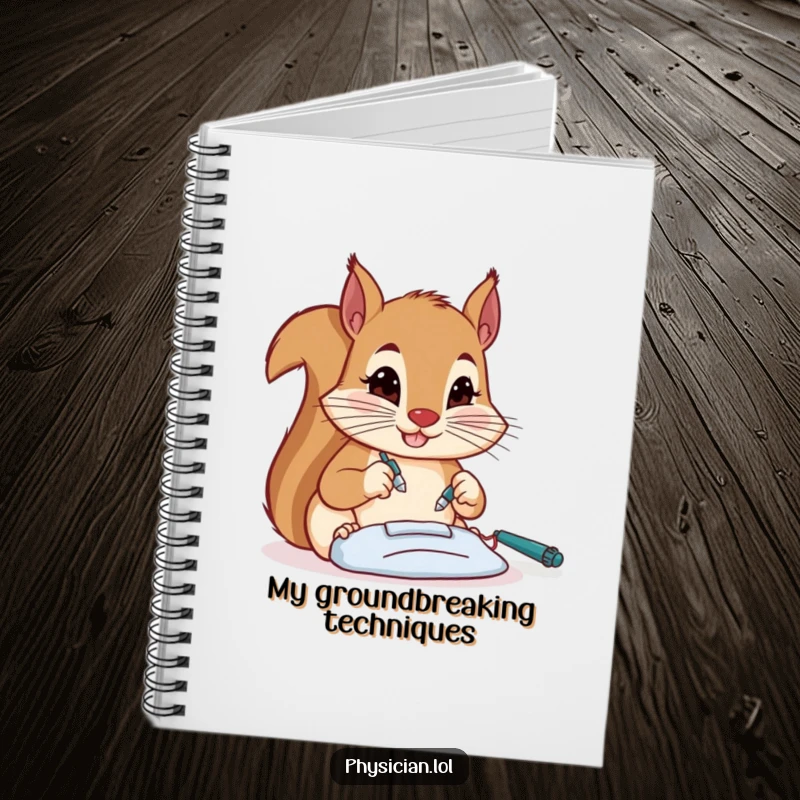 Funny squirrel surgeon notebook cover, ready for precise note-taking, ideal for capturing important thoughts with a humorous touch.