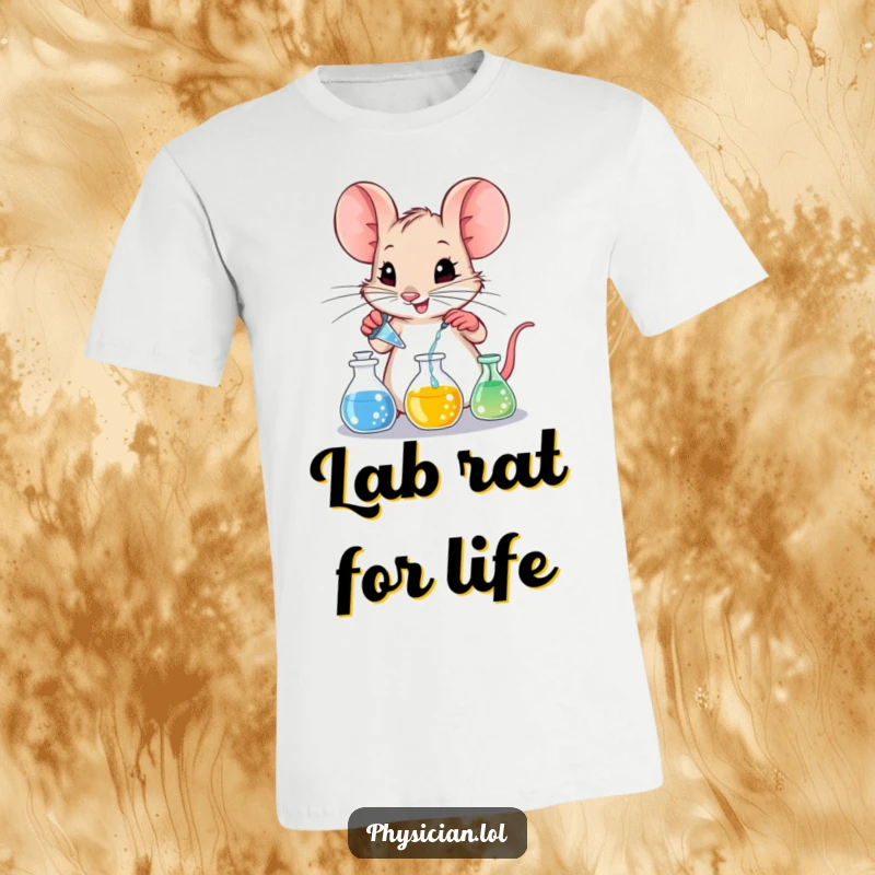 Funny mischievous mouse in a lab coat, mixing bubbling liquids in small glass beakers with a playful grin.