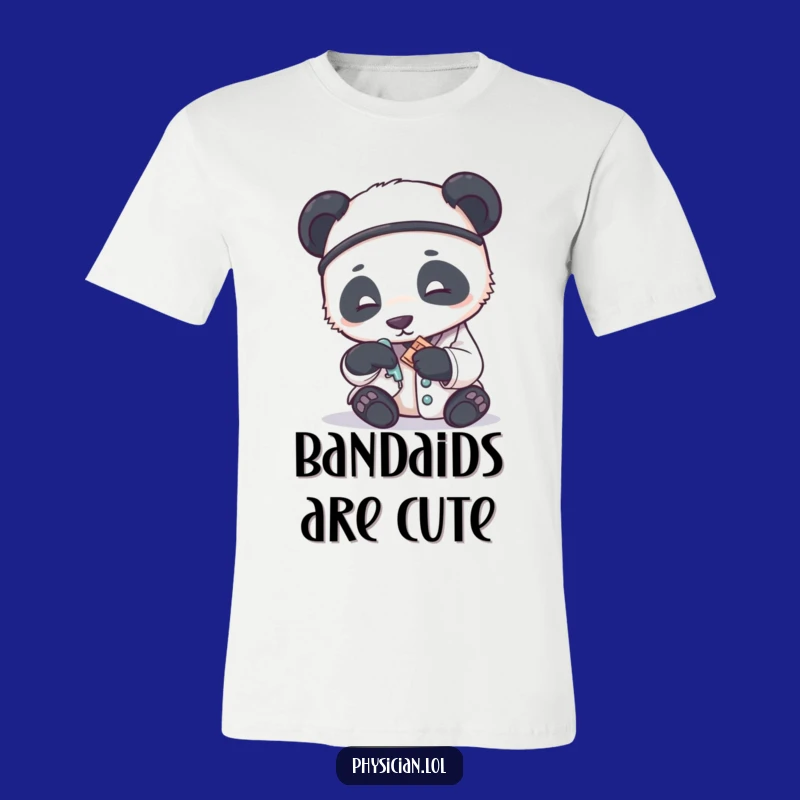 Funny Panda Doctor Tee: Gentle Bandage Application for Humorous Style