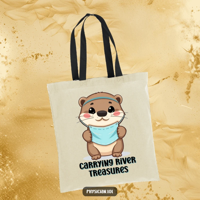 Funny Otter Doctor Tote Bag showing a playful otter wearing a small medical mask, perfect for carrying necessities with a smile.