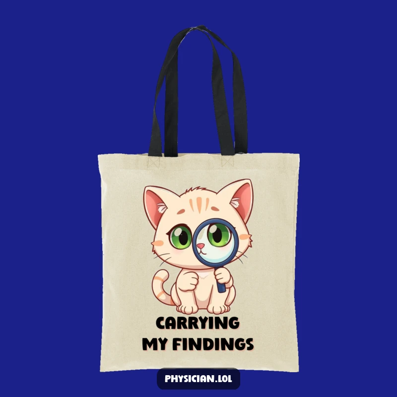 Funny Detective Cat Tote Bag: Magnifying glass, wide eyes, a durable and funny gift for adventurers.
