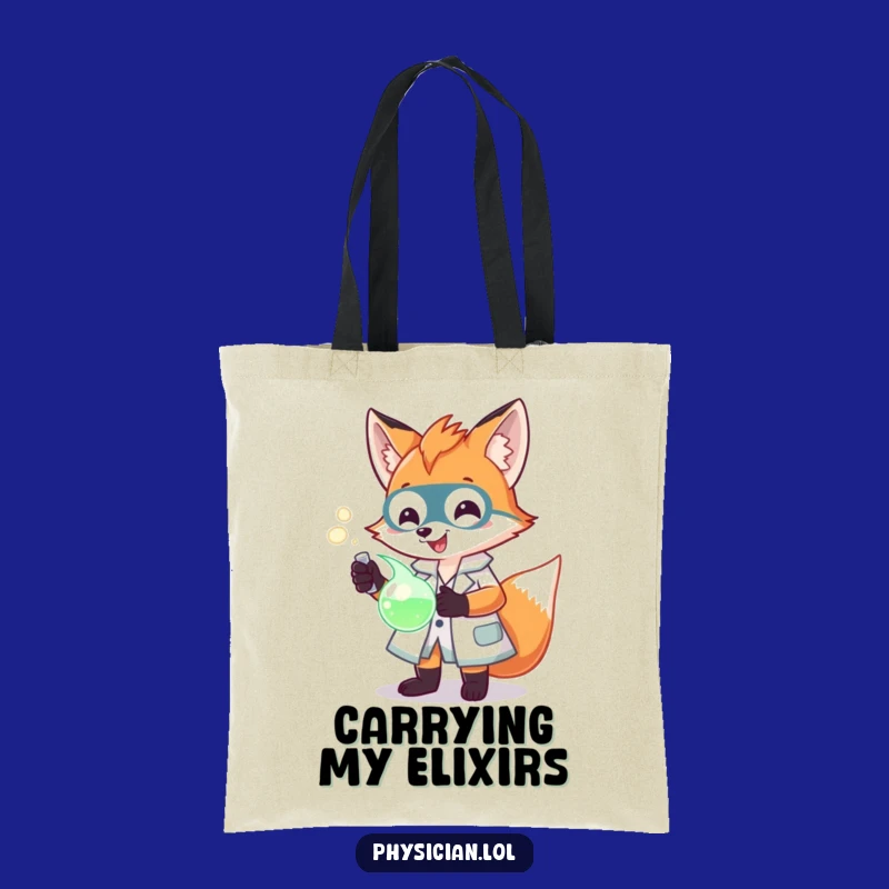 Funny Fox Scientist Tote Bag: Lab coat, glowing potion, a durable and funny gift for carrying discoveries.
