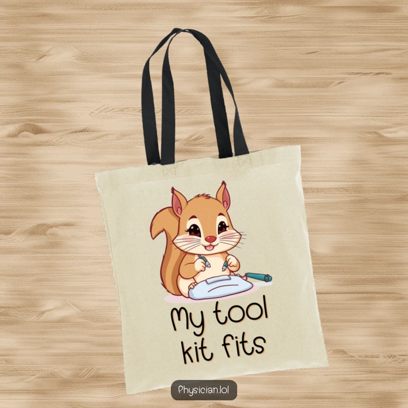 Funny squirrel surgeon tote bag, ready for any task with precision, ideal for carrying supplies with a humorous touch.